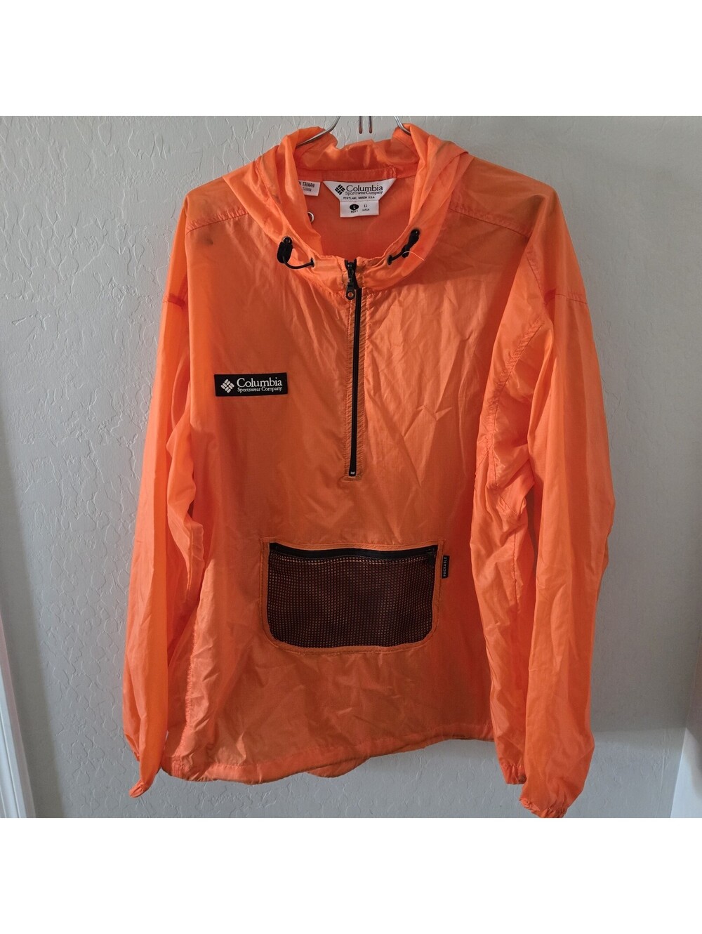 Columbia Jacket Men's Large Orange Packable Hooded Pullover Windbreaker Outdoors